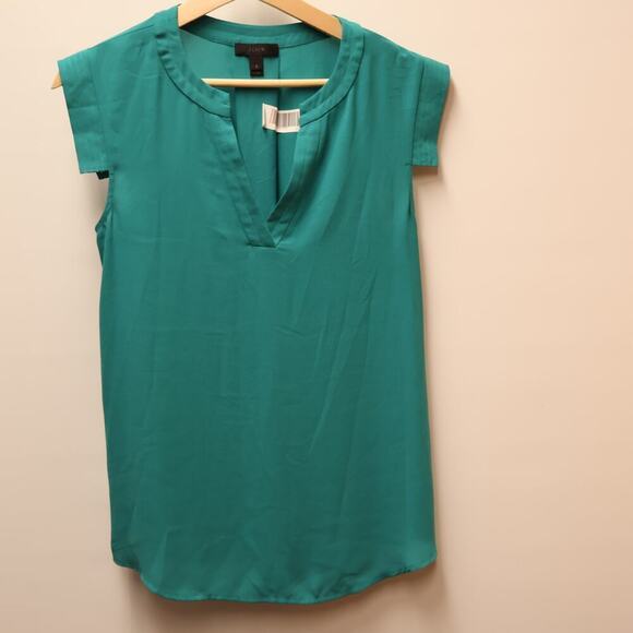 J. Crew V neck Top Stitched Women Size 2 Dress Top  Cap Sleeves Polyester Blend - Picture 7 of 14